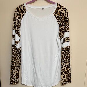 Amazon White Top with Leopard Print Sleeves